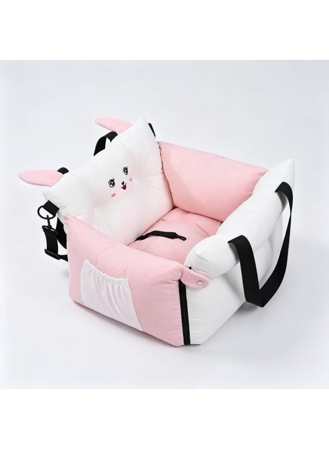 Multifunctional Pet Car Seat for Small Medium Dogs & Cats, Pink Rabbit Design - Image 1