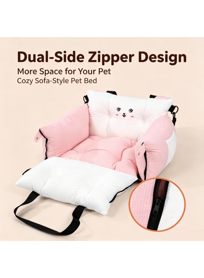 Multifunctional Pet Car Seat for Small Medium Dogs & Cats, Pink Rabbit Design - Image 4