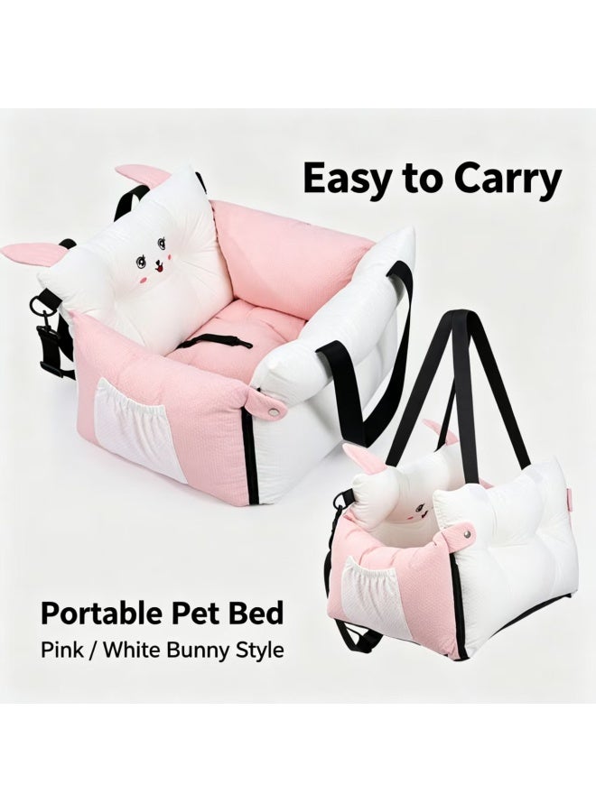 Multifunctional Pet Car Seat for Small Medium Dogs & Cats, Pink Rabbit Design - Image 3