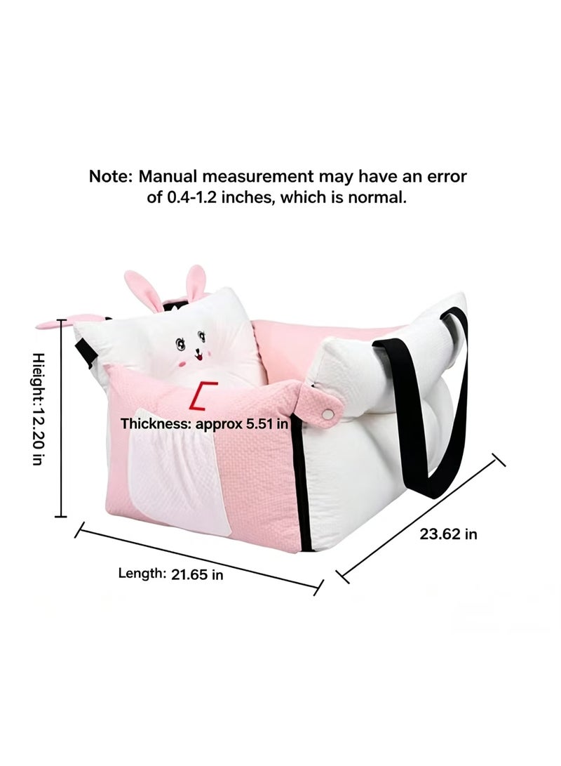 Multifunctional Pet Car Seat for Small Medium Dogs & Cats, Pink Rabbit Design - Image 2