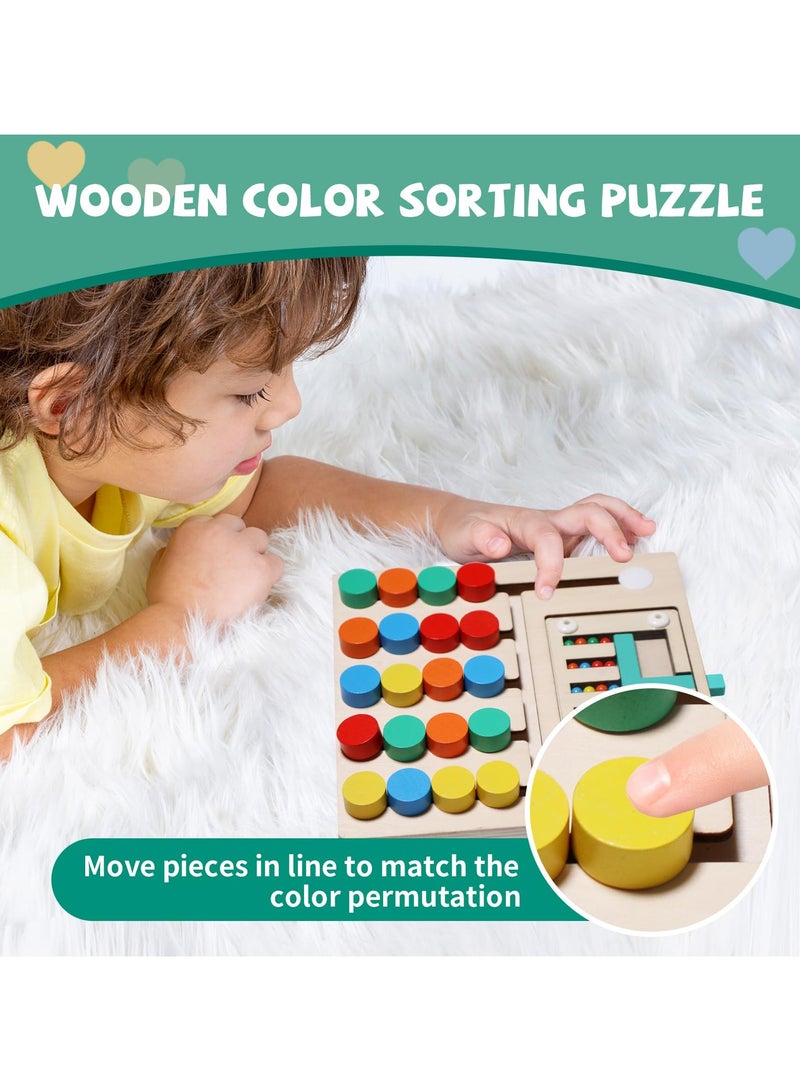 SYOSI Montessori Educational Toys, Brain Teaser Color Slide Puzzle Matching Games, Preschool Learning Activities Road Trip Essentials, Birthday Gifts for Kids Girls Boys 3 4 5 6 Years Old (5 Color) - Image 2