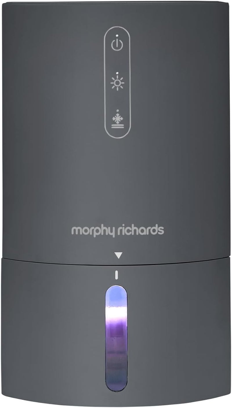 morphy richards PureFresh 0.9L/Day Dehumidifier, Compact, Lightweight, Quiet, Ambient Lighting, Auto Shut off, Defrost, For Bedrooms, Wardrobes, Kitchens, Caravans, and Window Sills, Grey, 822001 - Image 1