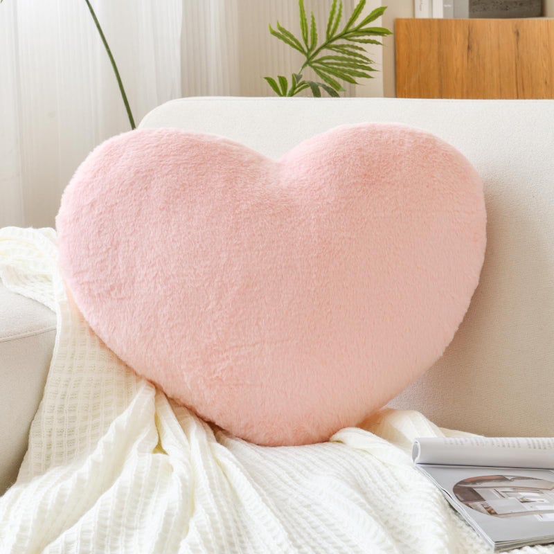 XVTRU Heart Pillow  Soft Pink Heart Shaped Pillow  Cute Faux Rabbit Fur Room Decorative Throw Pillow  19.6""x15.7"" Heart Plush Cushion for Couch Bed Kid Girls Women Valentine's Day Gift - Image 1