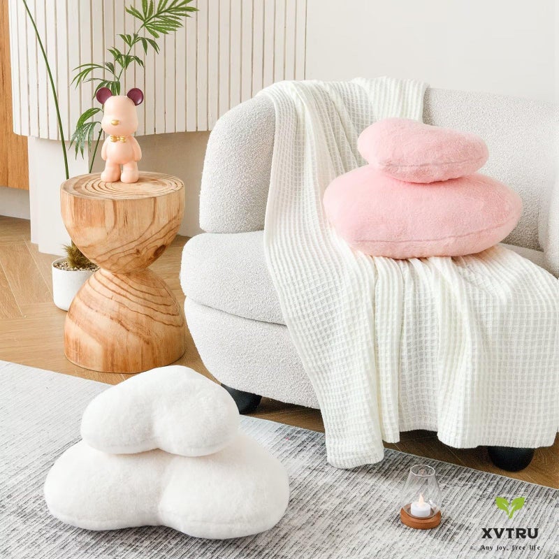XVTRU Heart Pillow  Soft Pink Heart Shaped Pillow  Cute Faux Rabbit Fur Room Decorative Throw Pillow  19.6""x15.7"" Heart Plush Cushion for Couch Bed Kid Girls Women Valentine's Day Gift - Image 3