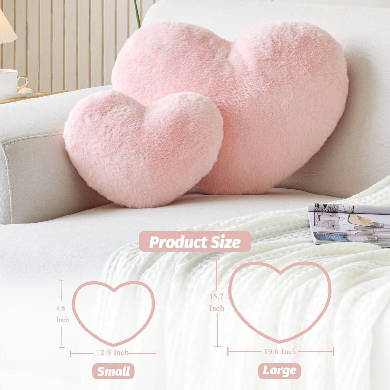 XVTRU Heart Pillow  Soft Pink Heart Shaped Pillow  Cute Faux Rabbit Fur Room Decorative Throw Pillow  19.6""x15.7"" Heart Plush Cushion for Couch Bed Kid Girls Women Valentine's Day Gift - Image 2