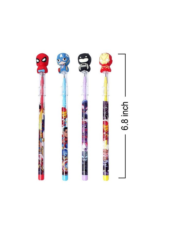 غلان مجموعة أقلام رصاص متعددة الألوان من GLAN مكونة من 4 قطع من أقلام الرصاص غير القابلة للتكديس والمرسومة على شكل بطل خارق للأطفال كهدية عيد ميلاد - Image 2