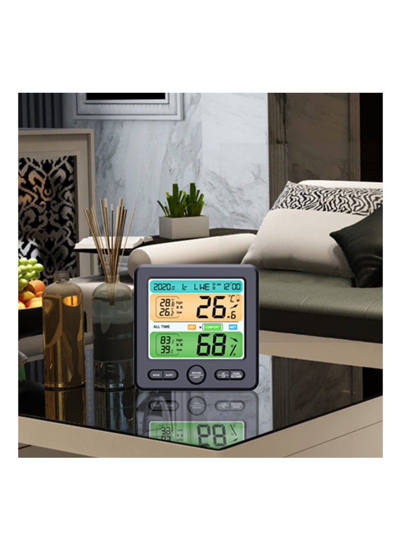 Excefore - Indoor Thermometer/Hygrometer, Precision Digital Thermometer Clock, Color Alarm to Remind, with Comfort, Max/Minimum Value, Alarm Clock, Calendar Week, for Bedroom, Nursery, etc. Grey - Image 1