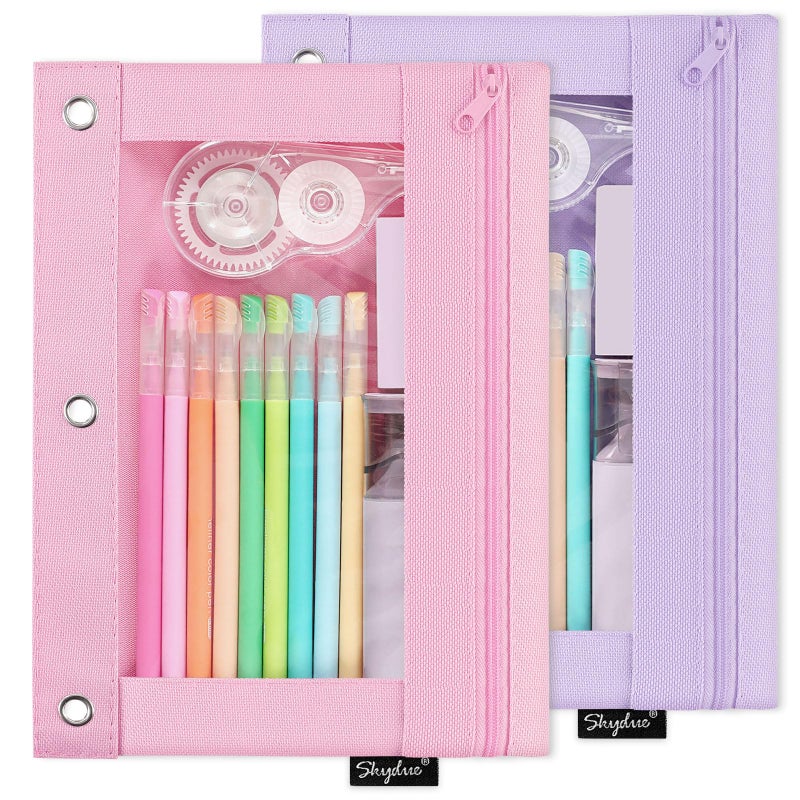 SKYDUE Pencil Pouch for 3 Ring Binder Zipper Pencil Pouches for Girls Boys Clear Window Pencil Case for Binder Binder Pencil Pouch Pencil Bag with ZipperPink Purple - Image 2