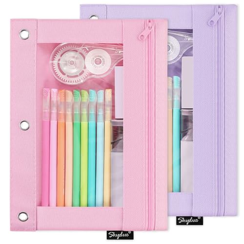 SKYDUE Pencil Pouch for 3 Ring Binder Zipper Pencil Pouches for Girls Boys Clear Window Pencil Case for Binder Binder Pencil Pouch Pencil Bag with ZipperPink Purple - Image 1