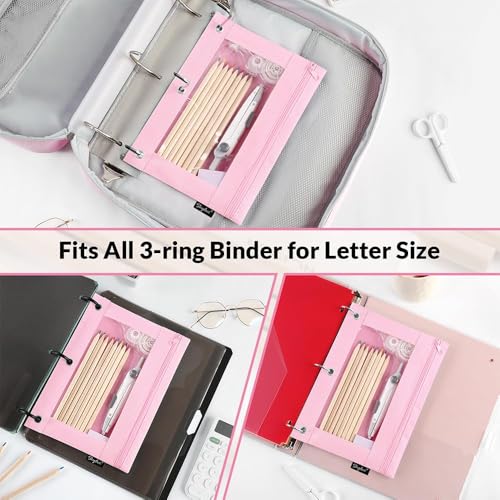 SKYDUE Pencil Pouch for 3 Ring Binder Zipper Pencil Pouches for Girls Boys Clear Window Pencil Case for Binder Binder Pencil Pouch Pencil Bag with ZipperPink Purple - Image 3