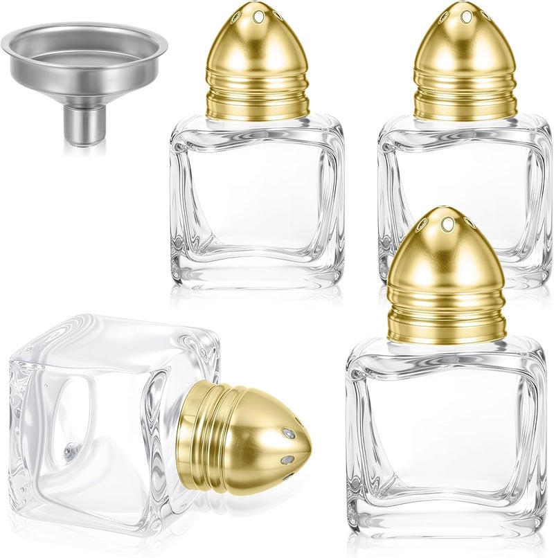 Lnngub 4 Pcs Mini Salt and Pepper Shakers,0.5 oz Mini Salt Shaker Gold Salts and Pepper Shakers Bulk with Funnel Cube Shape Small Salts Shaker for Kitchen Restaurant Travel Camp Party - Image 1