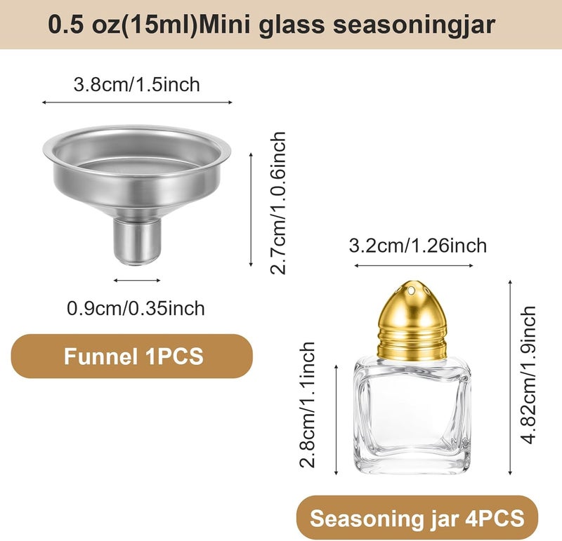 Lnngub 4 Pcs Mini Salt and Pepper Shakers,0.5 oz Mini Salt Shaker Gold Salts and Pepper Shakers Bulk with Funnel Cube Shape Small Salts Shaker for Kitchen Restaurant Travel Camp Party - Image 2