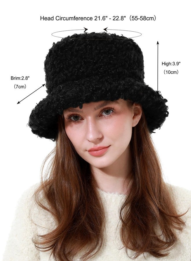 LA CARRIE Women Winter Faux Fur Bucket Hat Plush Fuzzy Furry Warm Fisherman Cap(Black) - Image 2