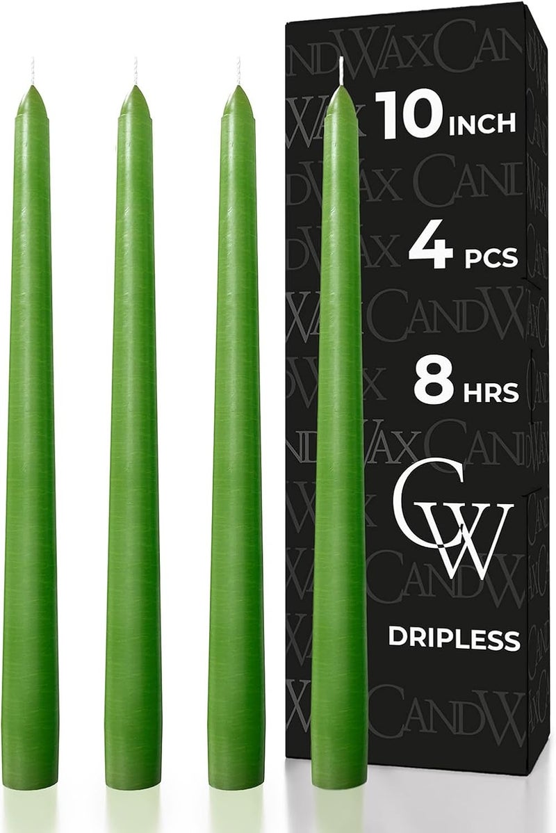 CANDWAX Tapered Candles 25.4 cm Set of 4 - Dripless Tapered Candles & Unscented Sticks - Long Candles for Candle Holders Perfect as Dinner Candles - Green Candles - Image 1