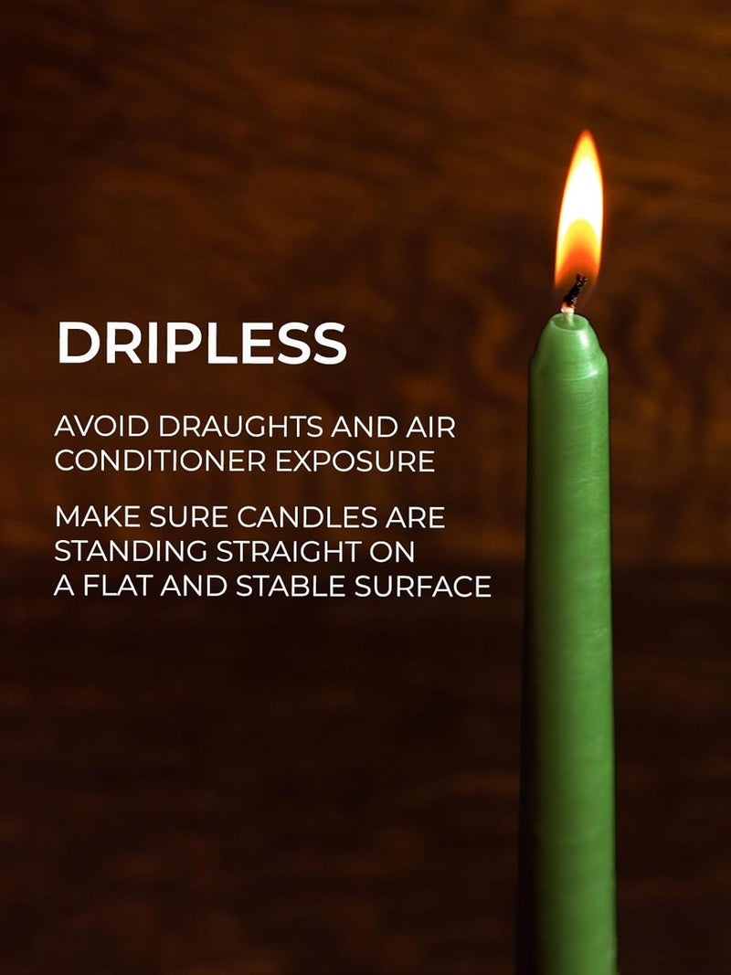 CANDWAX Tapered Candles 25.4 cm Set of 4 - Dripless Tapered Candles & Unscented Sticks - Long Candles for Candle Holders Perfect as Dinner Candles - Green Candles - Image 2