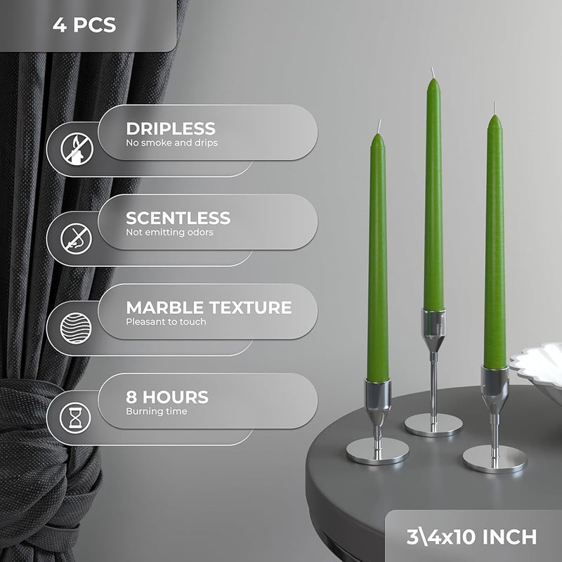 CANDWAX Tapered Candles 25.4 cm Set of 4 - Dripless Tapered Candles & Unscented Sticks - Long Candles for Candle Holders Perfect as Dinner Candles - Green Candles - Image 4