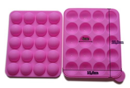 Rbenxia Silicone Cake Mold 20-cavity Half Circle Lollipop Party Cupcake Baking Mold Cake Pop Stick Mold Tray Hot Pink with 25 Sticks - Image 2