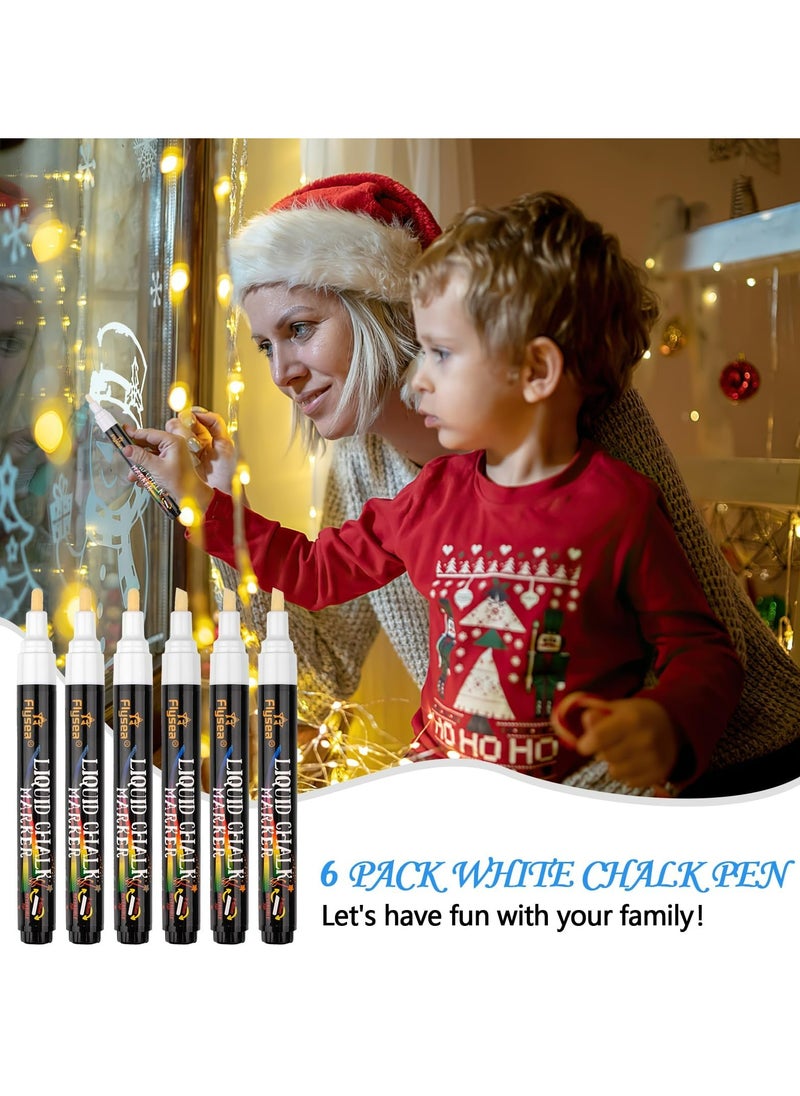 CMGTYYD Blackboard Dry Erase Markers, 6 Pack White Chalk Pen, Pens for Windows and Glass, White Liquid Markers Erasable, Chalk Markers with 3mm and 6mm Reversible Tips, Wipeable Pen for Window Drawing  - Image 3