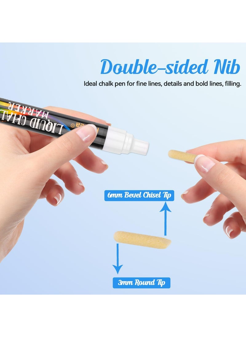CMGTYYD Blackboard Dry Erase Markers, 6 Pack White Chalk Pen, Pens for Windows and Glass, White Liquid Markers Erasable, Chalk Markers with 3mm and 6mm Reversible Tips, Wipeable Pen for Window Drawing  - Image 4