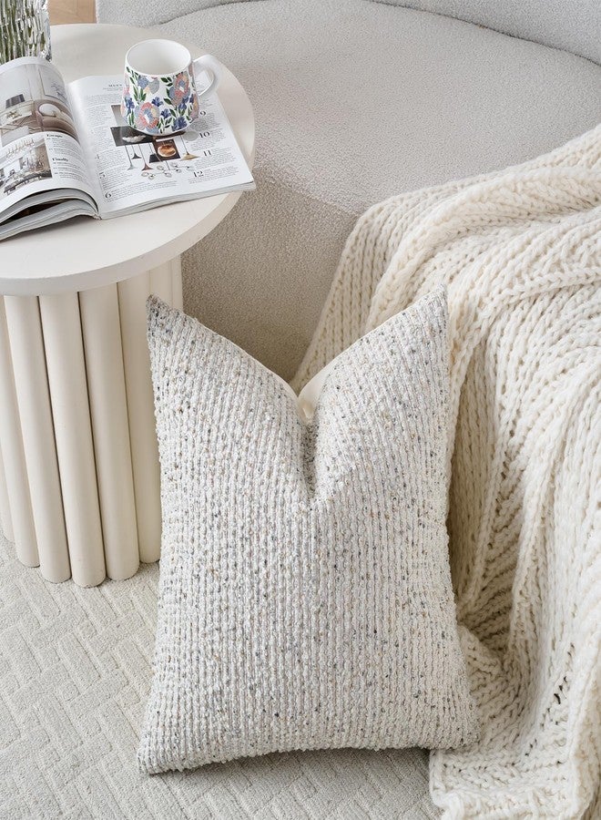 DEZENE Striped Throw Pillow Covers 18x18 Set of 2 Cream Grey Textured Boucle Chic Morden Boho Accent Farmhouse Square Decorative Couch Pillow Covers for Home Decor Bed Sofa Living Room - Image 4