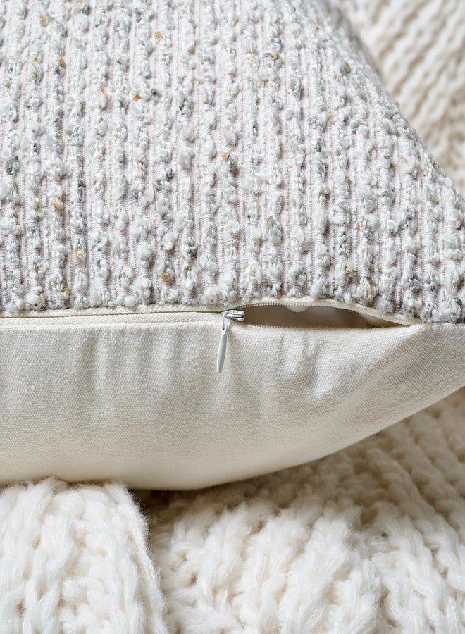 DEZENE Striped Throw Pillow Covers 18x18 Set of 2 Cream Grey Textured Boucle Chic Morden Boho Accent Farmhouse Square Decorative Couch Pillow Covers for Home Decor Bed Sofa Living Room - Image 3