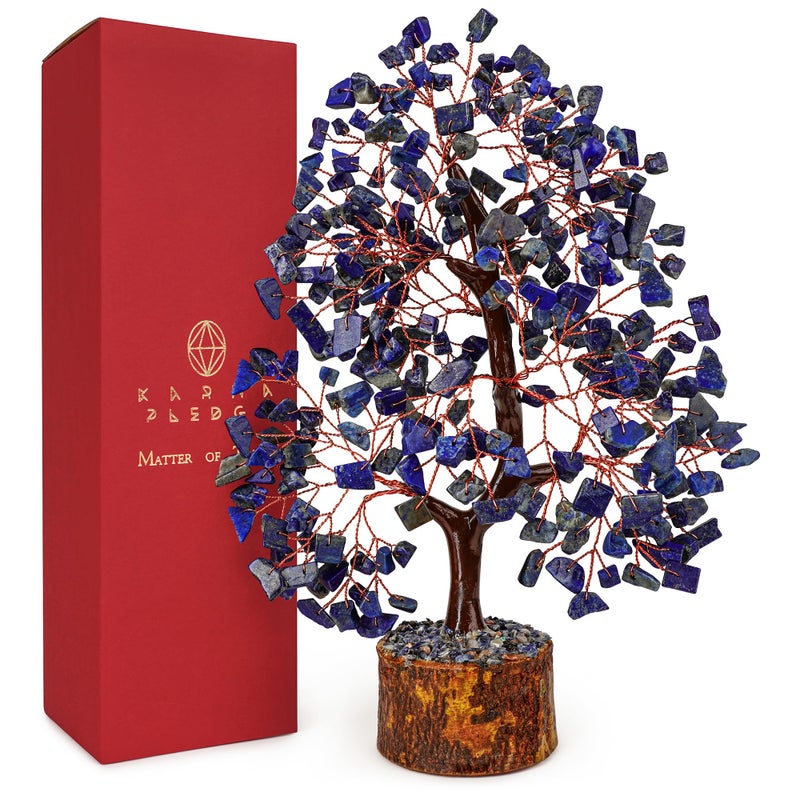 KARMAPLEDGE Crystal Tree of Life Lapis Lazuli Healing Crystal Trees for Home & Office Decor  Handmade Crystal Money Bonsai Trees for Positive Energy  Good Luck  Christmas Decor  Birthday Gifts for Women  Mom - Image 1