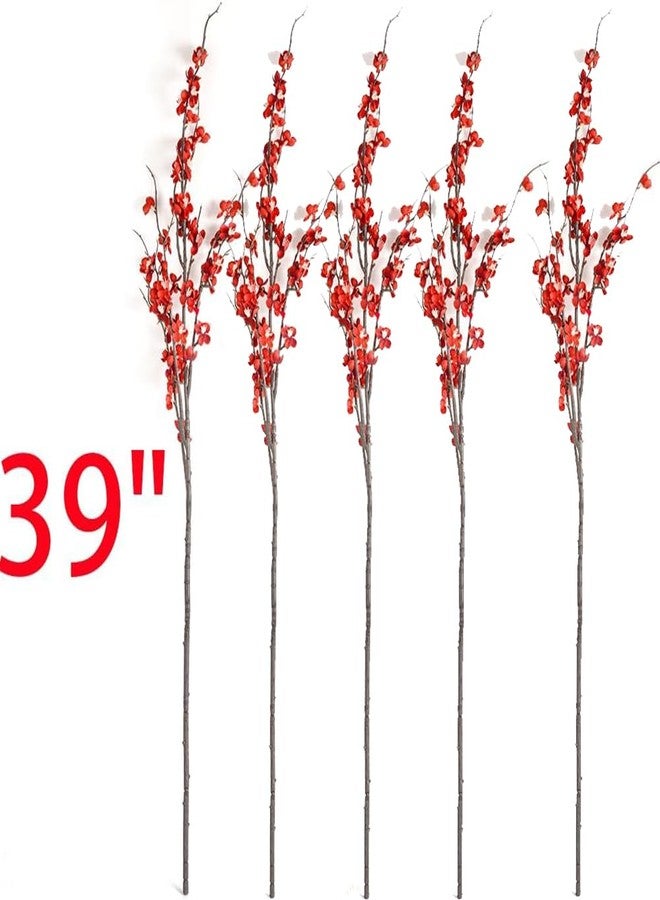 Antspirit 5pcs Cherry Blossom Branches Artificial Flowers 39 Inch Faux Flower Stems for Spring Summer Home Wedding Office Party Decoration (5, Red) - Image 4