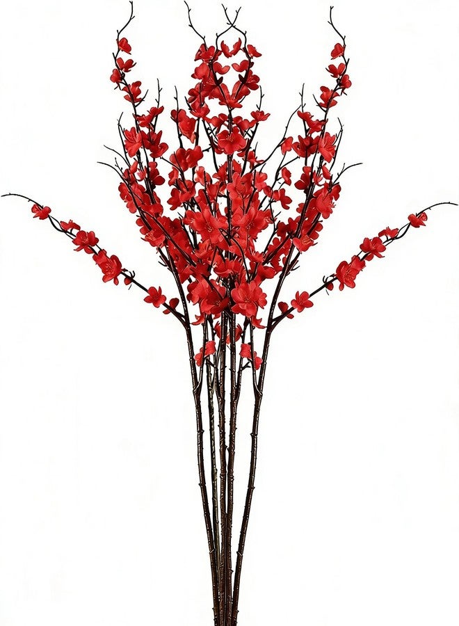 Antspirit 5pcs Cherry Blossom Branches Artificial Flowers 39 Inch Faux Flower Stems for Spring Summer Home Wedding Office Party Decoration (5, Red) - Image 1
