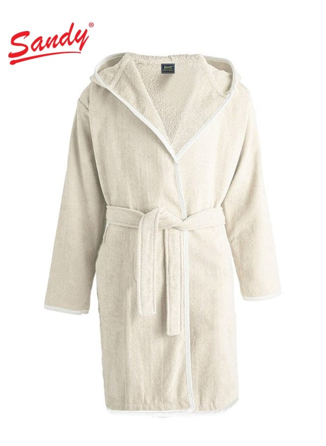 Sandy Sandy Kids Bathrobe with Hood, 100% Cotton Highly Absorbent, Unisex Plush Robe, Made in Egypt, Size XS, Off White  - Image 1