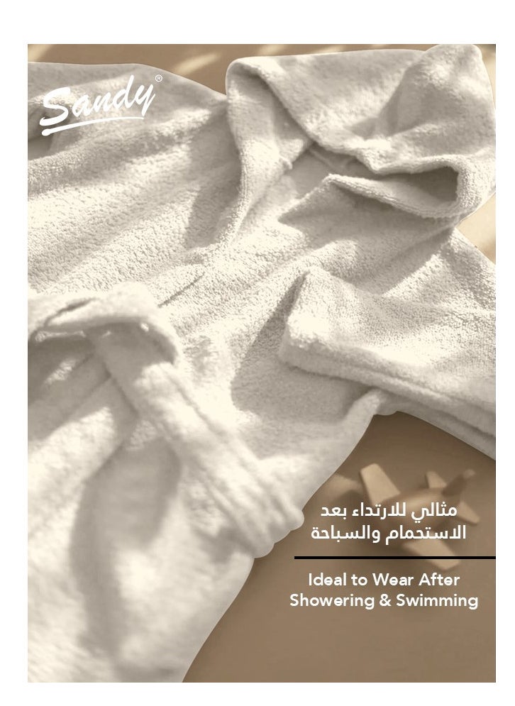 Sandy Sandy Kids Bathrobe with Hood, 100% Cotton Highly Absorbent, Unisex Plush Robe, Made in Egypt, Size XS, Off White  - Image 4