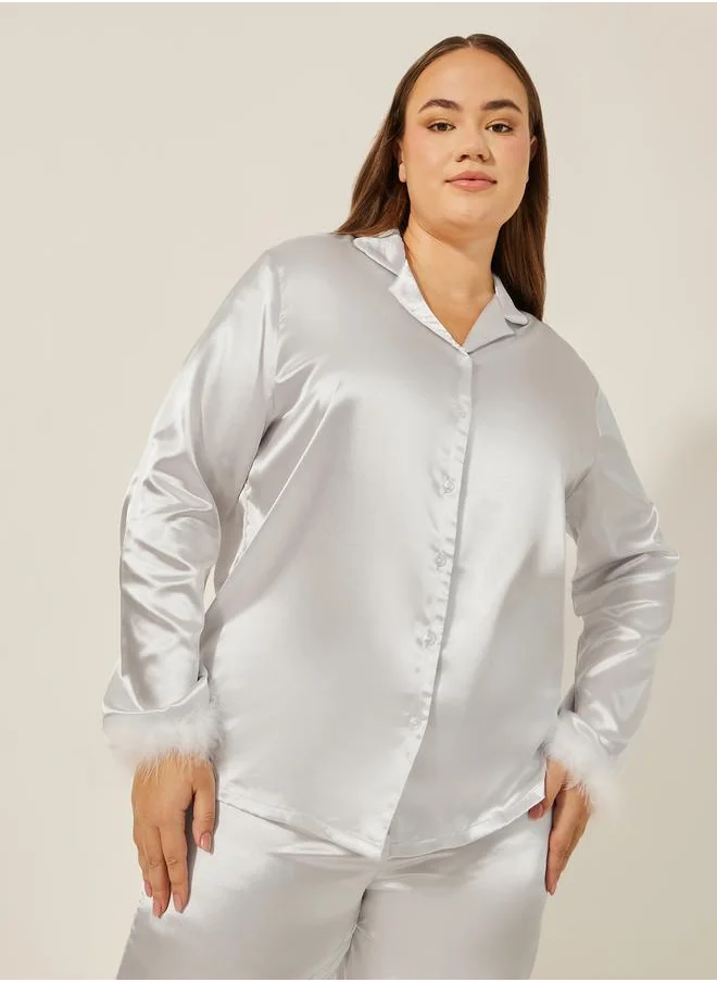 Styli FEATHER TRIM BUTTON THRU SHIRT and PJ SET