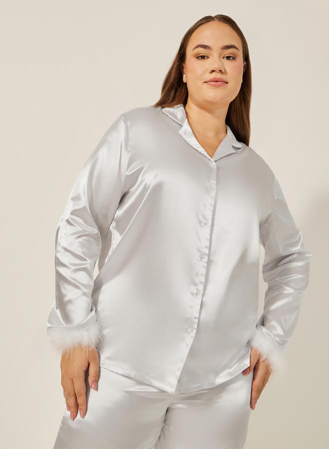 Styli FEATHER TRIM BUTTON THRU SHIRT and PJ SET  - Image 2