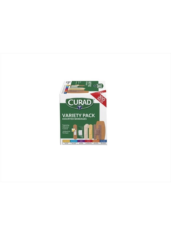 CURAD - Assorted Bandages Variety Pack 300 Pieces, Including Antibacterial, Heavy Duty, Fabric, and Waterproof Bandages - Image 1
