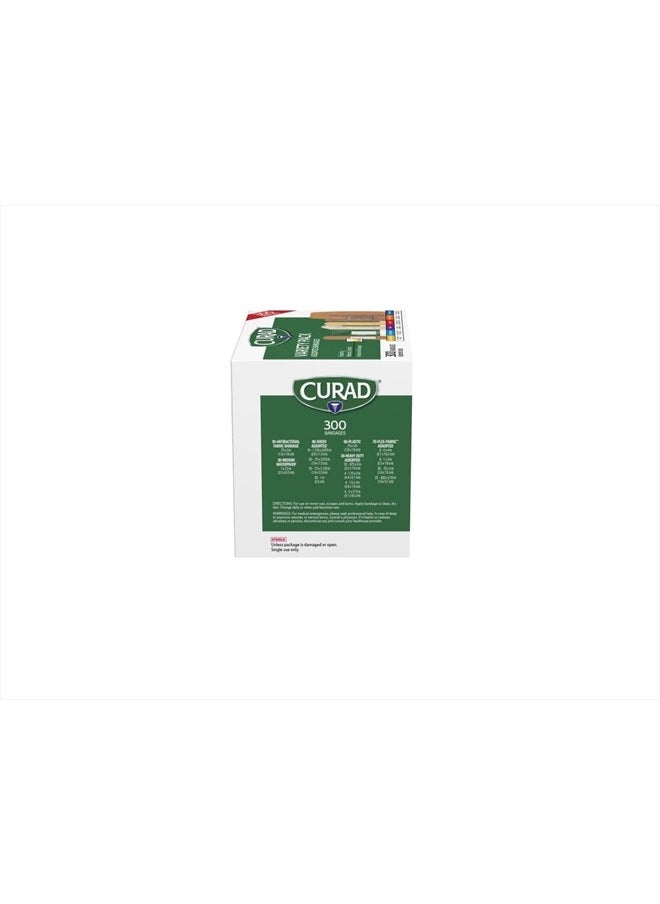 CURAD - Assorted Bandages Variety Pack 300 Pieces, Including Antibacterial, Heavy Duty, Fabric, and Waterproof Bandages - Image 1