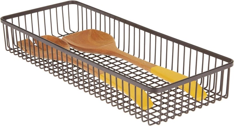 AUM ENTERPRISE 2pcs Metal Farmhouse Kitchen Cabinet Drawer Organizer Basket Tray Shallow Storage Bin for Cutlery Serving Spoons Cooking Utensils Unity Collection Baskets Bathroom Organiser - Image 4