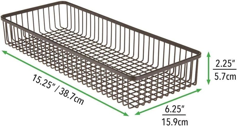 AUM ENTERPRISE 2pcs Metal Farmhouse Kitchen Cabinet Drawer Organizer Basket Tray Shallow Storage Bin for Cutlery Serving Spoons Cooking Utensils Unity Collection Baskets Bathroom Organiser - Image 3