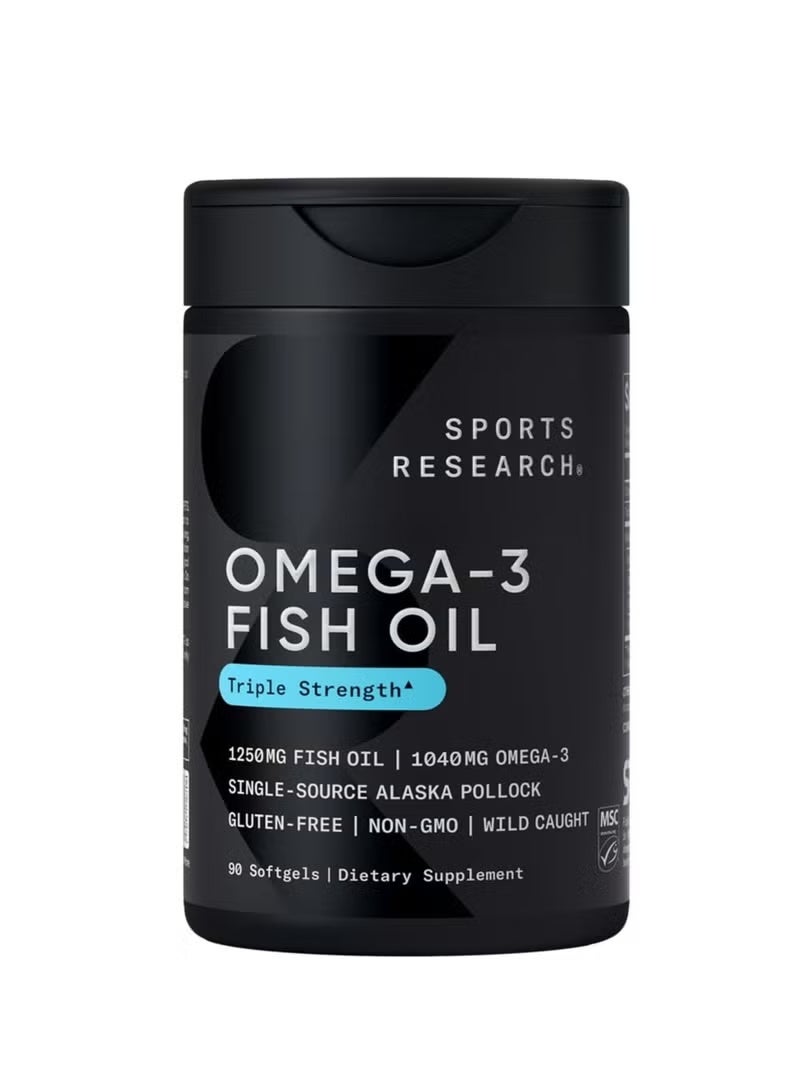 SPORTS RESEARCH Omega-3 Fish Oil Triple Strength 1250mg 90 Softgels