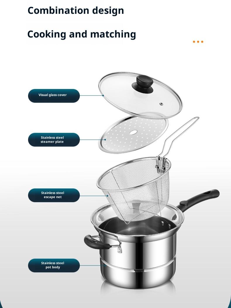 Household Multifunctional Steaming and Frying Noodle Soup Pot with Basket - Image 2