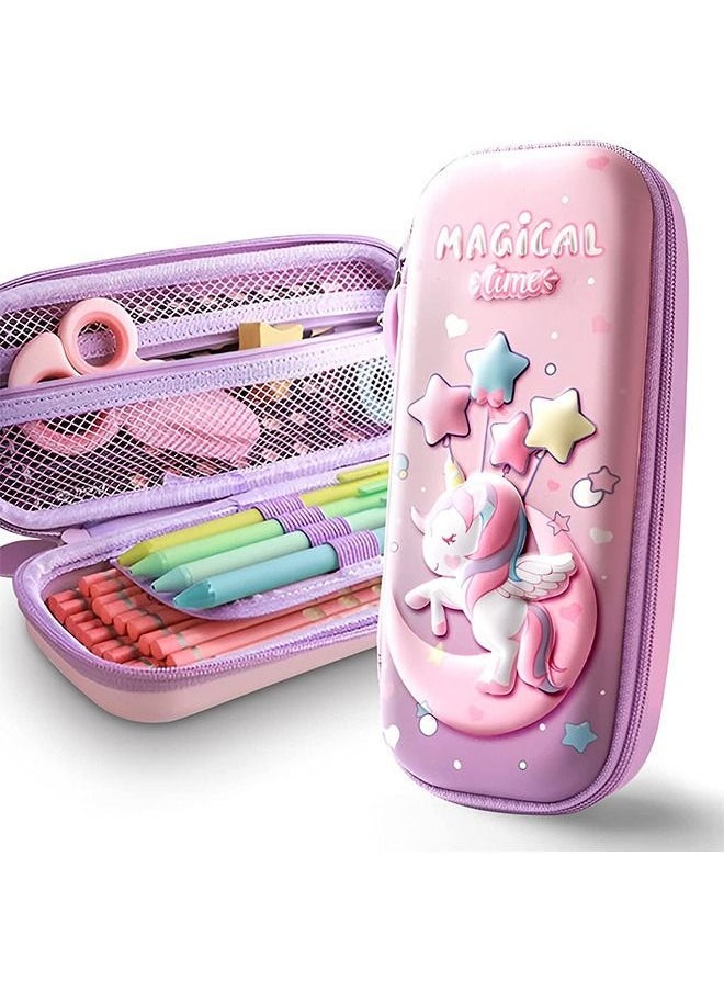 Arabest Pencil Case for Girls,Cute Unicorn Stationery Set for Kids,3D Eva Pencil Pen Box Organizer with Compartment & Pencils Eraser Sticker Bracelet,Unicorn School Supplies for Kids School Gifts - Image 1