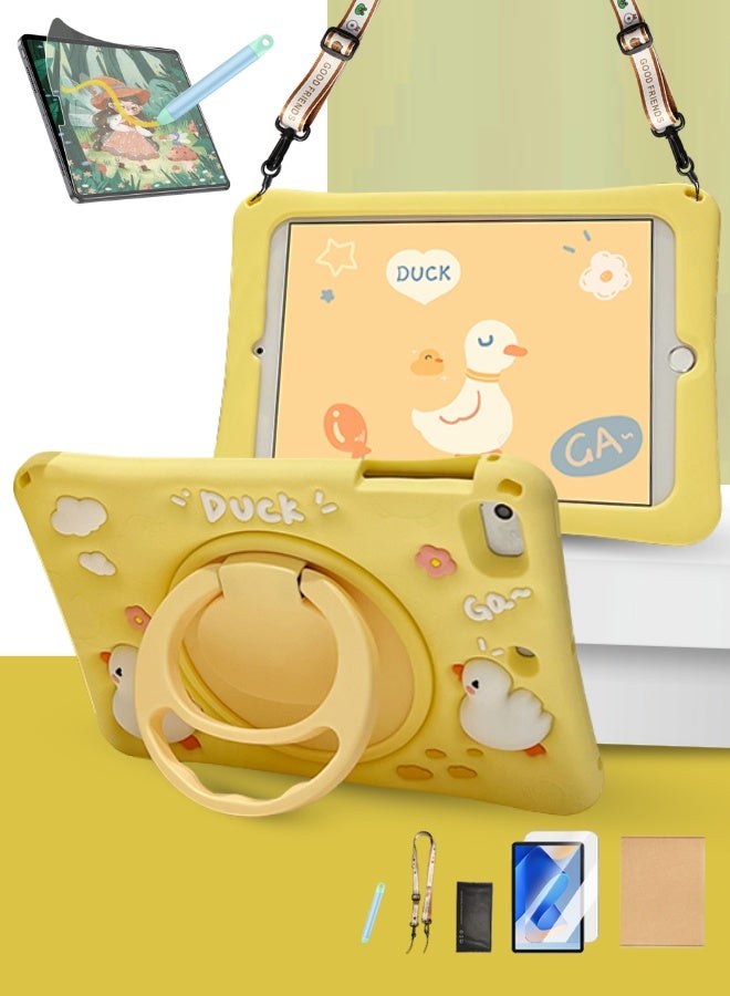 Samsung Tab A9 8.7 Inch Kids Tablet Case-Duck Style,  Galaxy Tab A9 Children'S Cover Bpa-Free Eva Foam With  Free School Bag Strap + Anti-Glare Screen Protector + Kids Stylus-Forest-3-In-1 Multi Grip (Handle/Stand/Pen Tray) & Anti-Drop And Sandstorm Proof - Yellow - Image 1