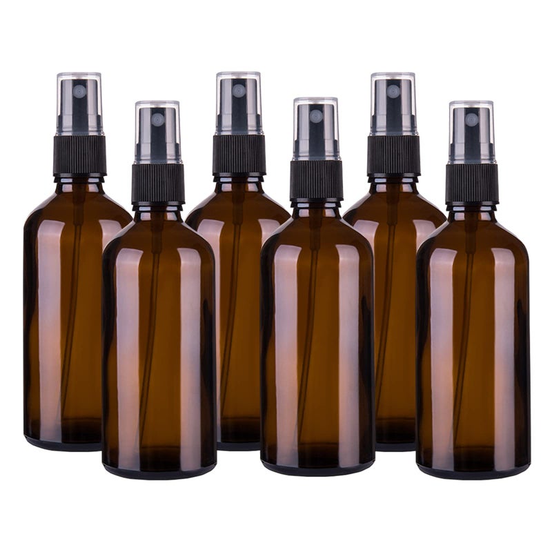 Hydior 4oz Amber Glass Spray Bottle for Essential Oil Empty Fine Mist Spray Bottle 6 Pack