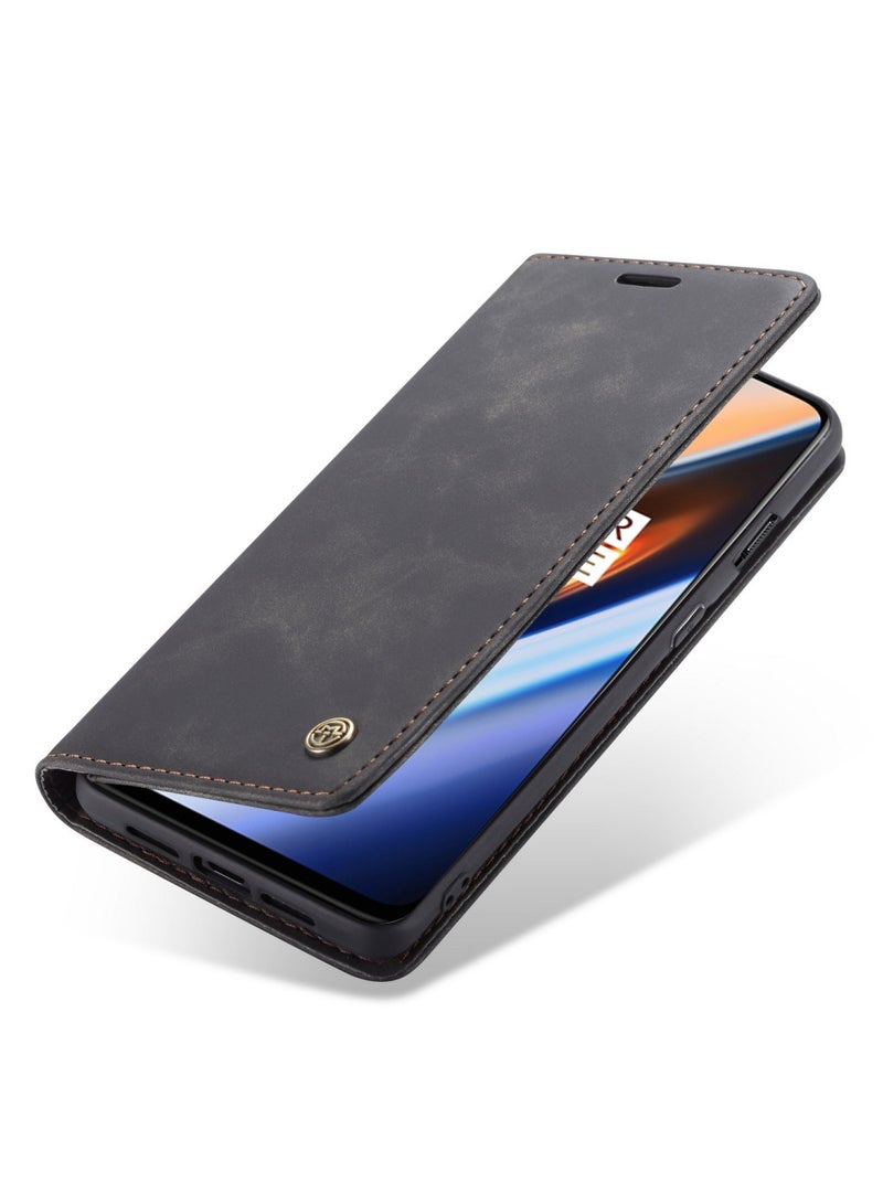 CaseMe Oneplus 7 Wallet Case Book Folding Flip Folio Case with Magnetic Kickstand Card Slots Protective Cover - Black - Image 3
