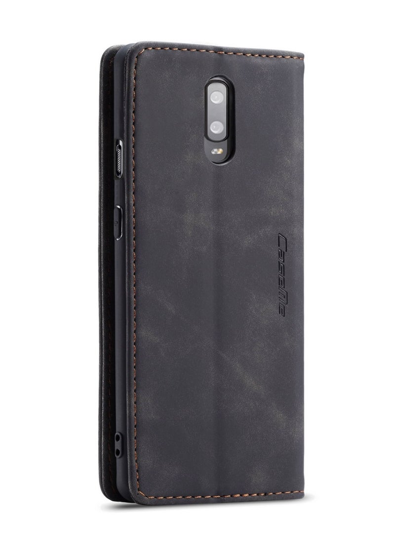 CaseMe Oneplus 7 Wallet Case Book Folding Flip Folio Case with Magnetic Kickstand Card Slots Protective Cover - Black - Image 2