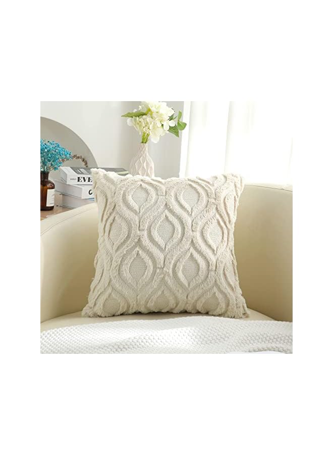 The Bros طقم من 2 غلاف وسادة من الفرو الصناعي 65x65 سم، غلاف وسادة ناعم مزخرف من المخمل الفاخر 26X26 بوصة، غلاف وسادة مربع بتصميم بوهيمي محايد للكنبة، بيج - Image 3