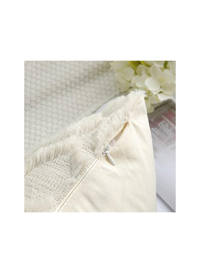 The Bros طقم من 2 غلاف وسادة من الفرو الصناعي 65x65 سم، غلاف وسادة ناعم مزخرف من المخمل الفاخر 26X26 بوصة، غلاف وسادة مربع بتصميم بوهيمي محايد للكنبة، بيج - Image 5