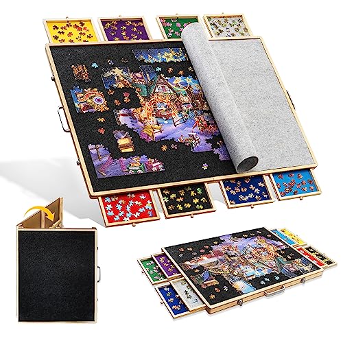Tektalk 2000 Piece Foldable Puzzle Board with 8 Sorting TraysDrawers Jigsaw Puzzle Table with Cover Storing for 2000 1500 1000 500 Jigsaw Puzzle Pieces - Image 1