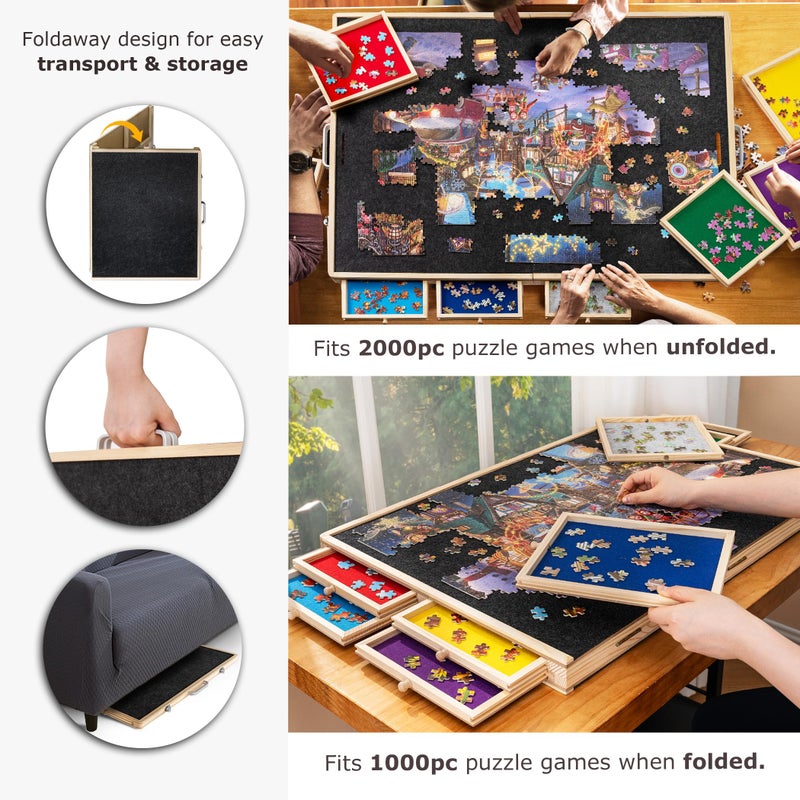 Tektalk 2000 Piece Foldable Puzzle Board with 8 Sorting TraysDrawers Jigsaw Puzzle Table with Cover Storing for 2000 1500 1000 500 Jigsaw Puzzle Pieces - Image 3