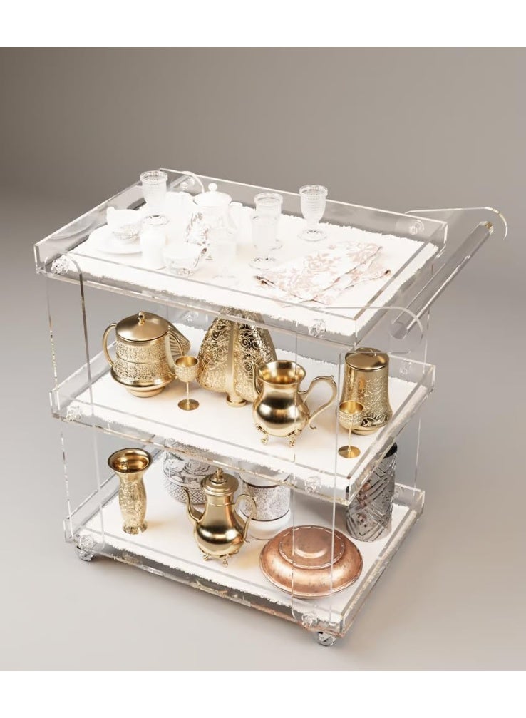 Slasa SLASA 3-Tier Large Acrylic Storage Trolley Cart with Wheels – Clear Multi-Purpose Rolling Organizer for Kitchen, Office, Home, Dining, Serving, Utility Use – 85 x 65 x 45 cm - Image 1