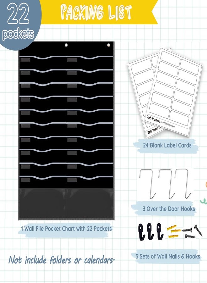 ALSLEA 22 Pockets Hanging Wall File Organizer for Legal/ Letter Size Paper, Over the Door Organizer, 31¾" x 45½" Pocket Chart for Classroom, Office, Warehouse, Home Use with 24 Name Tags & 6 Hooks - Image 4