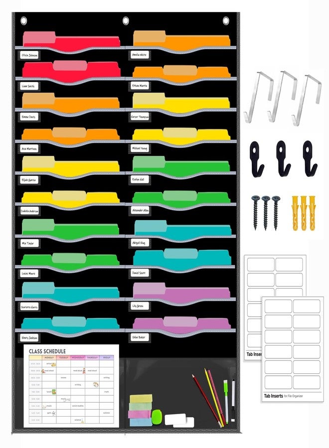 ALSLEA 22 Pockets Hanging Wall File Organizer for Legal/ Letter Size Paper, Over the Door Organizer, 31¾" x 45½" Pocket Chart for Classroom, Office, Warehouse, Home Use with 24 Name Tags & 6 Hooks - Image 1